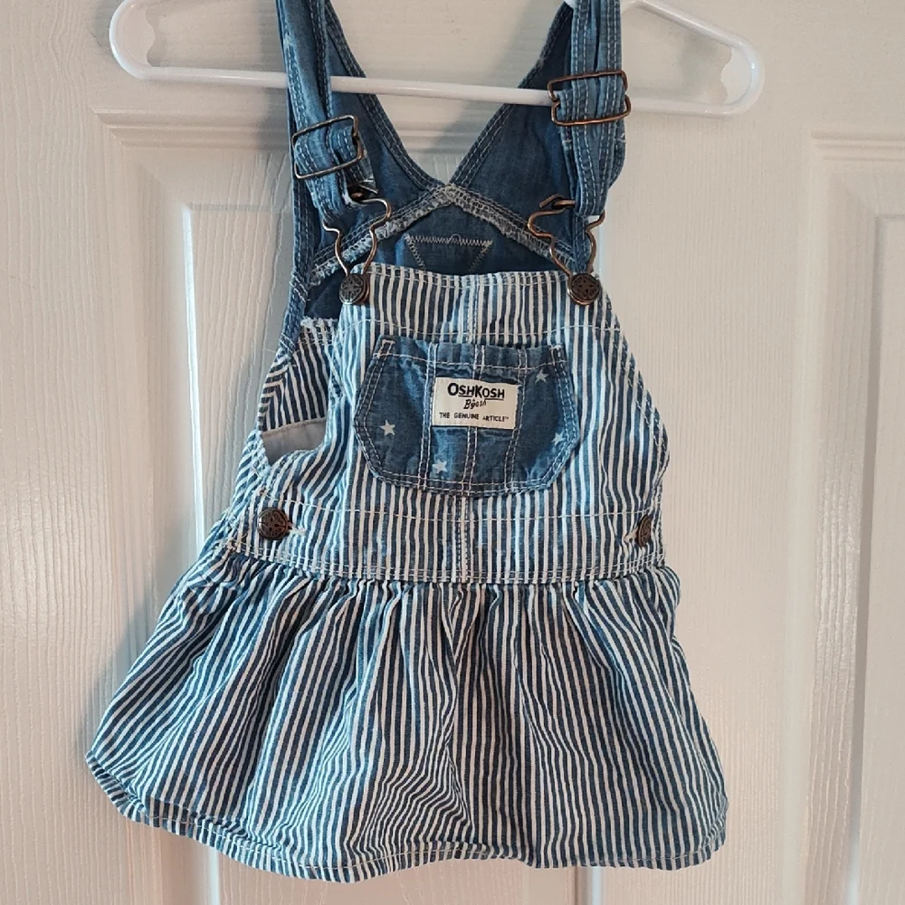 OshKosh B'gosh Striped Denim Overall Skirt in Blue and White